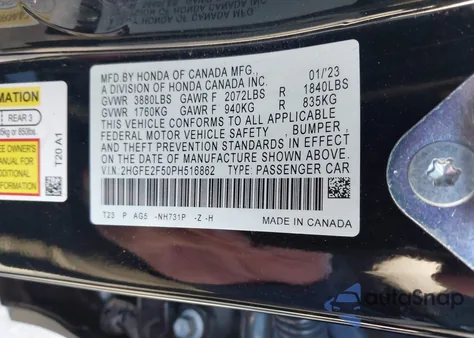 2023 Honda Civic Sport z USA, uszkodzony, nr VIN 2HGFE2F50PH516862